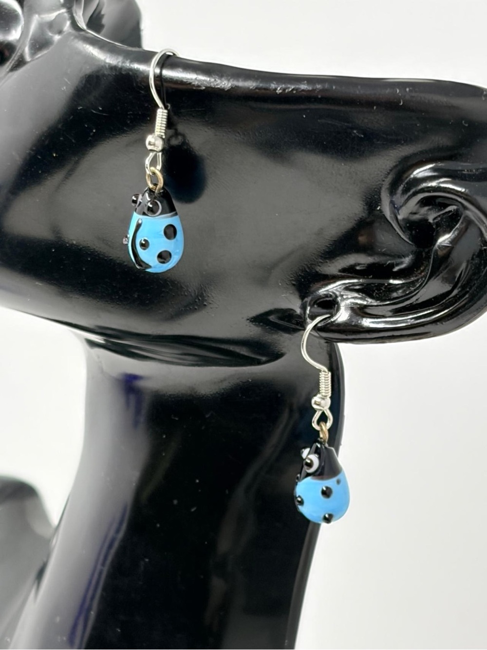 Blue Ladybug Drop Earrings - Lightweight Women Jewelry